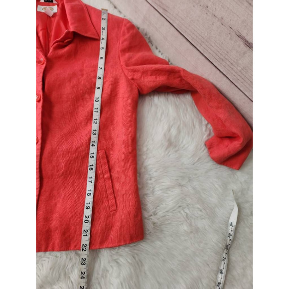 Talbots Womens Shacket Jacket Pink Coral Irish Linen Button Up Pockets Collar 8 - Picture 4 of 7